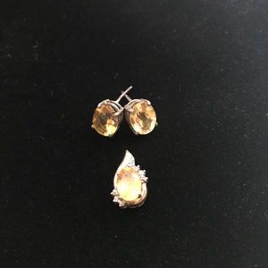 BUNDLE Citrine & Diamond Pendant with earrings.